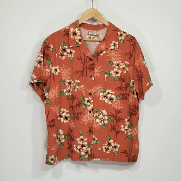 Go Barefoot  Orange Floral Hawaiian Button Down Shirt  Women's Size 2XL - Picture 1 of 3